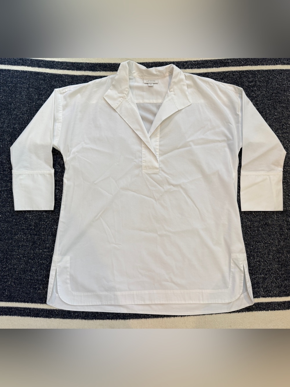 J Jill White Popover Tunic Blouse Collared V Neck Women’s Size XS Shirt Top